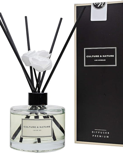 CULTURE & NATURE Reed Diffuser Set 6.7oz (200ml) Jasmine Scented Diffuser with Sticks Home Fragrance Reed Diffuser for Bathroom Shelf Decor
