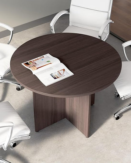 Bush Business Furniture 42-inch Round Conference Table with Wood Base, Circular Meeting Room Desk for 4 Users, Storm Gray