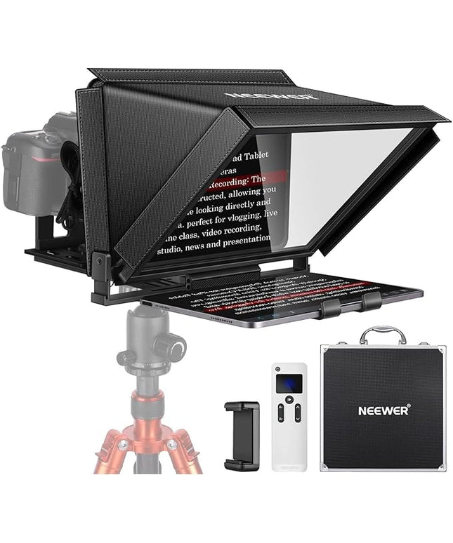 NEEWER X12 Aluminum Teleprompter with RT-110 Remote Control (Connected via Bluetooth on NEEWER Teleprompter App) & Carry Case, Compatible with iPad, iOS/Android Tablets, Smartphones, DSLRs (Black)