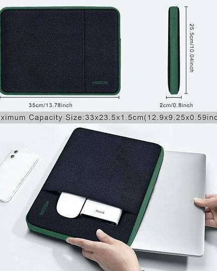 Slim Laptop Case 13.3 14 inch Sleeve, Rainproof & Shockproof Carrying Case for Notebooks Compatible with MacBook Pro 14" and All Models 13.3" MacBook Air/Pro, Most Popular 13"-14" PC,Black-Green