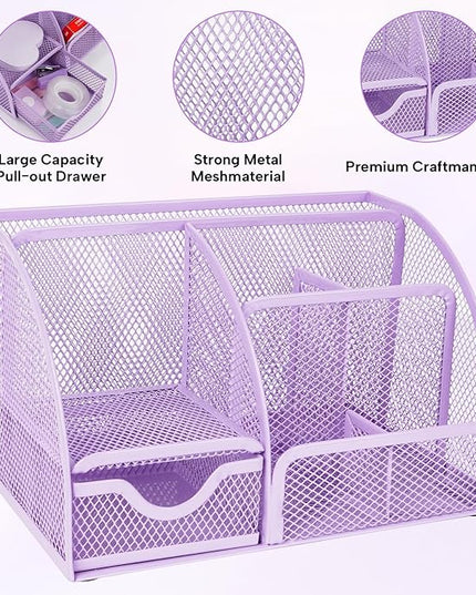 Desk Organizers and Accessories, Office Supplies 15PS Set with Stapler, Staple Remover, Pen Holder, Clips Set, Tape Dispenser, Tape, Phone Holder, 1000 Staples, Ruler, Scissors (Purple)