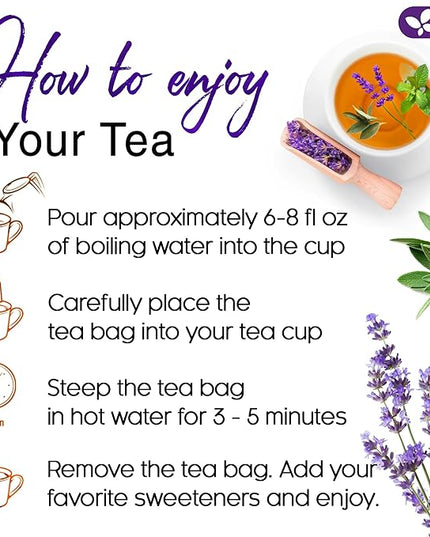 FreshDrinkUS, Premium 55 Tea Bags Lavender Mint Tea, 100% Natural, Blend of Lavender, Peppermint, Sage and Licorice. Made with Natural Material Tea Bags. No Sugar, No Caffeine, Vegan.