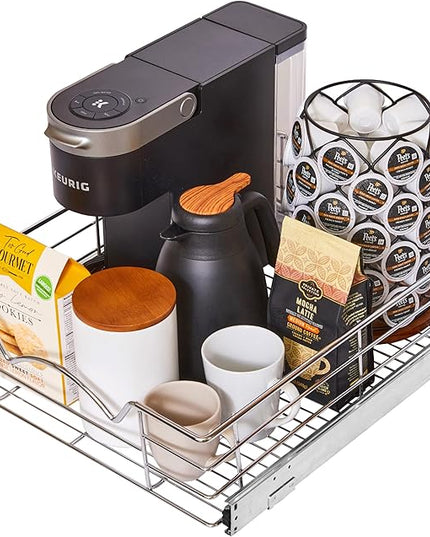 HOLDN’ STORAGE Heavy-Duty Premium Collection Pull Out Cabinet Organizer, Cabinet Drawer Slide Outs, Lifetime Limited Warranty - Basket Size 17" W x 21" D x 5" H, Anti-Rust Chrome Finish