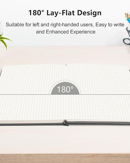 RETTACY Graph Grid Paper Notebook, 192 Pages, A5 Medium Size (5.7'' x 8.3''), 5 Squares per Inch, Leather Hardcover, 100 GSM Thick Paper, for School, Students, Math, Engineering (Gray)