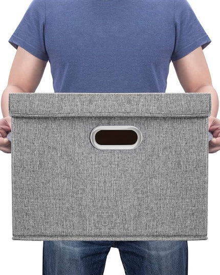 TYEERS Large Storage Bins with Lids, Collapsible, Washable, Fabric Storage Boxes for Organizing, 17.3x11.8x11.4 inches, 5 Pack, Gray