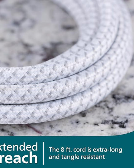 Philips 8 Ft Indoor Extension Cord with Surge Protection, 3-Outlet, Flat Plug, 300 Joules, UL Listed, White, SPP3433BB/37