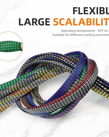 Braided Expandable Cable Sleeve, 25ft PP Cotton and PET Braided Cable Management, Flexible Mesh Wire Loom and Cable Protector for TV, Computer, Home Theater, Automotive (Green, 1/2")