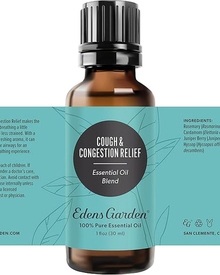 Edens Garden Cough & Congestion Relief Essential Oil Blend- 100% Pure Premium Grade, Undiluted, Natural, Therapeutic, Aromatherapy, The Best for Skin, Humidifiers, Candle 30 ml (1 fl oz)