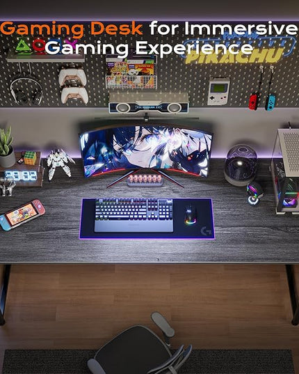 PRAISUN 54 X 24 Inch Computer Desk with Deeper Desktop, Gaming Office Writing Work Desk for Home Office, Study, Bedroom, Work from Home, Metal Frame, Grey