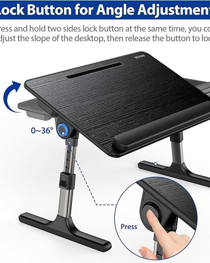 Besign LT07 Lap Desk [Extra Large], Adjustable Laptop Table, Portable Standing Bed Desk, Foldable Sofa Breakfast Tray, Notebook Computer Stand for Reading and Writing (Black)