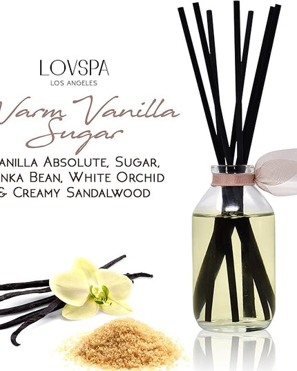 LOVSPA Reed Diffuser Set, Warm Vanilla Sugar Scented Oil Diffuser with Sticks, Home Fragrance Accessories for Bathroom Shelf Decor, Aroma Diffusers for Home or Office Fall Decor, USA Made