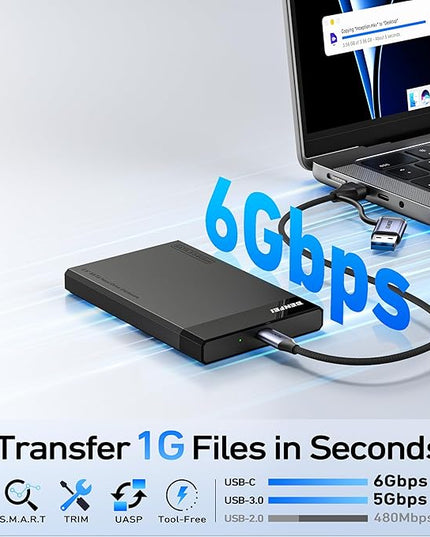 BENFEI 2.5 Inch SATA to USB Tool Free External Hard Drive Enclosure (6Gbps, Optimized for SSD, Support UASP SATA III)