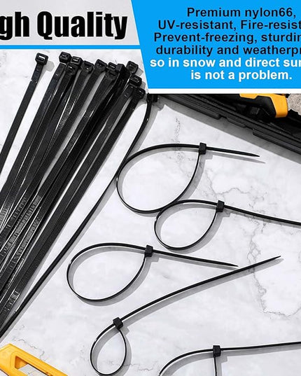 1000 Pcs 8 Inch Zip Ties Heavy Duty 120 Lbs Tensile Strength Black Nylon Wire Cable Ties Bulk for Indoor Outdoor