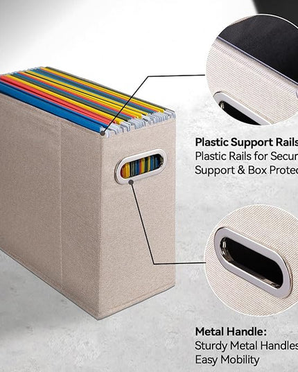 4 Packs Letter Size File Organizer, File Folders Organizer, Fabric Storage Box, Collapsible Paper Organizer with Metal Handle, Smooth PVC Rails, Only Box (Beige)