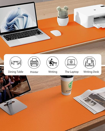 Aothia Leather Desk Pad Protector, Mouse Pad, Office Desk Mat, Non-Slip PU Leather Desk Blotter, Laptop Desk Pad, Waterproof Desk Writing Pad for Office and Home (31.5" x 15.7",Hermes Orange)