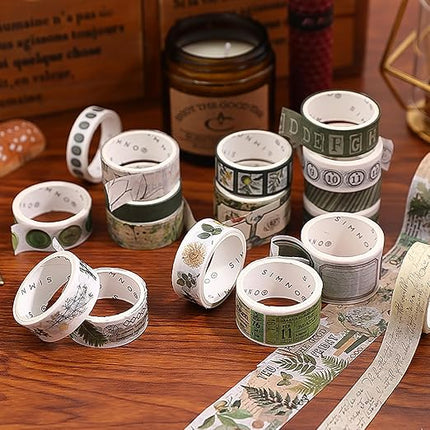 Auguro 18 Rolls Botanical washi Tape Set for Crafts and Journaling DIY Scrapbooking Supplies Flower washi Tape for Scrapbooking Decorating Tape