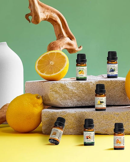 Essential Oils Set-Top 6 Organic Blends for Diffusers, Candle Making, Aromatherapy, Humidifiers, Gifts - Grape,Lemon,Mango,Bergamot,Plneapple,Peach(6X10ML)