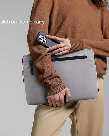 Incase Compact Laptop Sleeve with Flight Nylon - 14-inch MacBook/Laptop & iPad/Tablet Sleeve - Faux Fur Lining, Lightweight, Durable, Weather Resistant, Slip Pocket for Accessories - Conte Grey