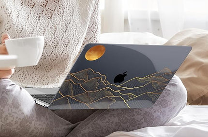 DONGKE Compatible with MacBook Pro 13 inch Case 2024 2023-2020 Release A2338 M2/M1 A2251 A2289 with Retina Display & Touch ID, Plastic Hard Shell & Keyboard Cover & Screen Film - Abstract Mountain