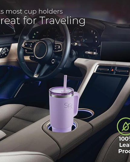 SIPX™ 40 oz Insulated Tumbler with Handle & Straw – Vacuum Insulated Stainless Steel, Leakproof, Cupholder Friendly – Perfect for Iced Coffee, Water & Travel – Purple