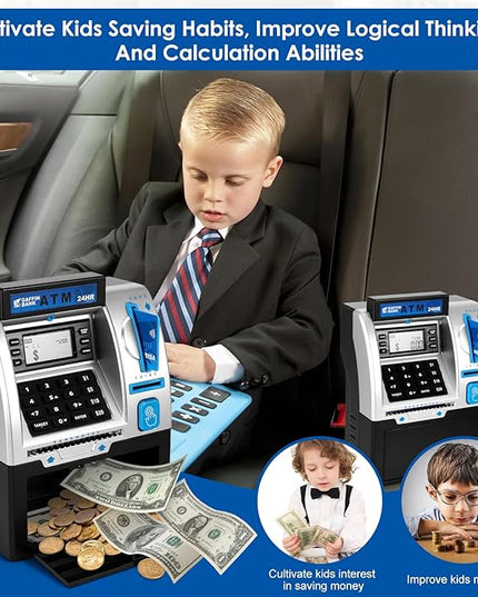 ATM Piggy Bank for Real Money – Mini ATM Bank Machine with Card & PIN, Coin & Note Recognition, Balance Calculator – Fun Electronic ATM Savings Bank for Teenagers & Adults
