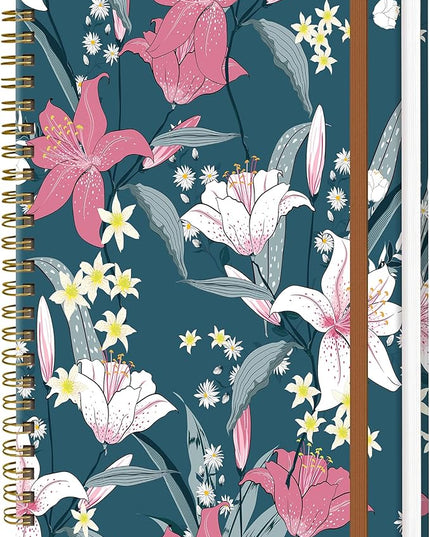 Spiral Journal Notebook for Women, Hardcover A5 College Ruled Notebook, 120 Pages, Thick Paper, Cute Lined Journal for School, Office & Work, 6 x 8.4 in(Cute Flower)