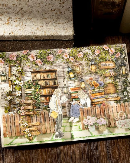 AuriicLeaf Bookish Garden PET Sticker Set, 120PCS Floral and Book Themed Scrapbooking Stickers, Waterproof Stickers for Journal, Diary, DIY Crafts