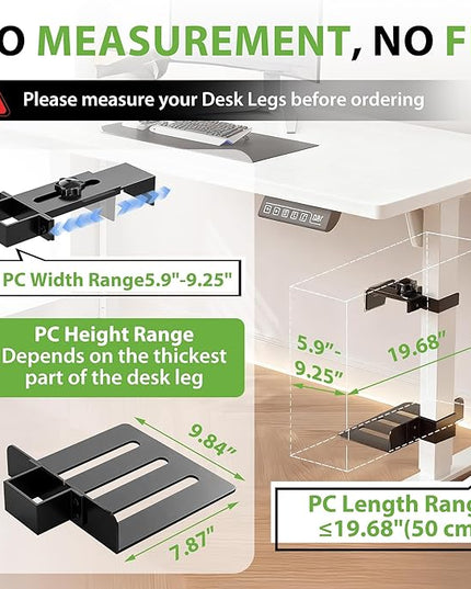 Under Desk PC Mount - No Drilling 44 Lb PC Holder Under Desk, PC Mount for Standing Desk Fits Only 2 9/16''×1 3/4'' Desk Legs, Black