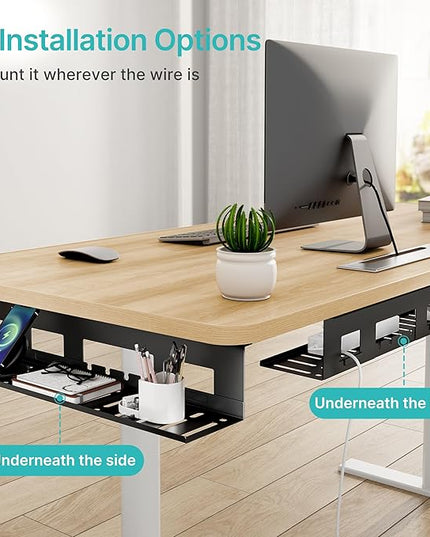 Under Desk Cable Management Tray, 31.5 Inches Metal Cord Organizer Rack, Desk Tray for Power Strip, Cord, Wire, Easy Mounting Cable Management Under Table for Home Office, Black