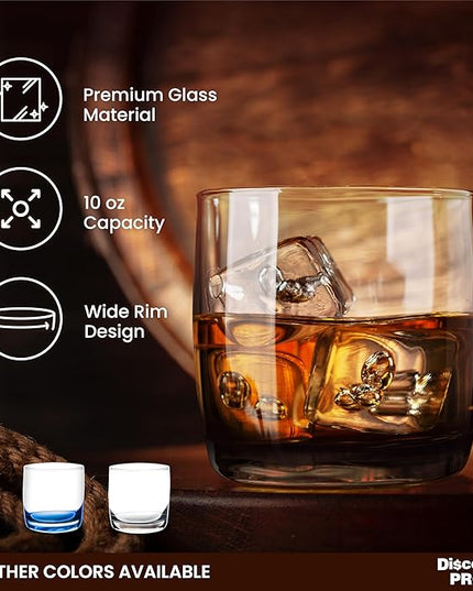 DISCOUNT PROMOS Monterrey Whiskey Glasses, 10 oz Set of 10, Bulk Pack - Heavy Base Old Fashioned Drinking Glass, Bourbon, Scotch Rocks Glasses - Black Bottom Color