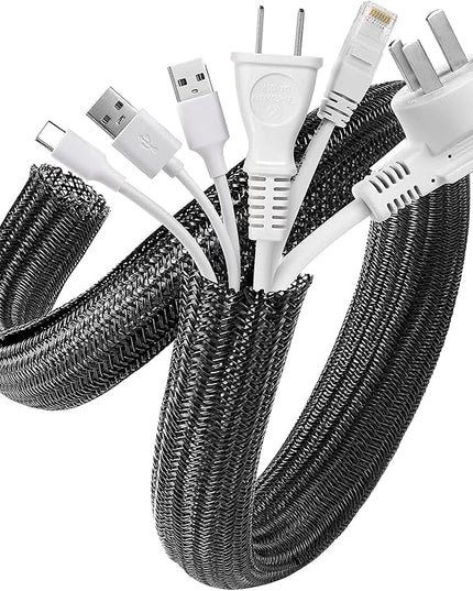 AGPTEK Cable Sleeve Cover, 20ft - 1.2 inch Desk Cord Organizer Cable Hider, Home Office Wire Management Computer TV Wire Loom Tubing, Pet Proof Cord Protector, from Cat Dog Chewing, Black