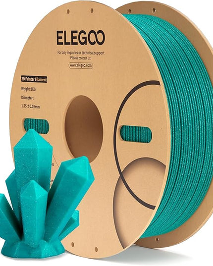 ELEGOO PLA Filament 1.75mm Sparkle Turquoise 1KG, Glitter Twinkling 3D Printer Filament Dimensional Accuracy +/- 0.02mm, 1kg Spool(2.2lbs) Fits for Most FDM 3D Printers