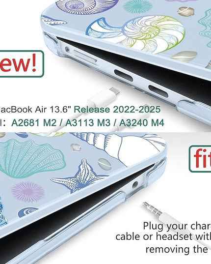DONGKE for M4 MacBook Air 13.6 Inch Case 2025 2024 2023 2022 Model A3240 A3113 A2681 M3 M2 Chip, Plastic Hard Shell Case Cover with Touch ID for MacBook Air 13 Inch M4 - Sea Shells