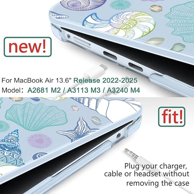 DONGKE for M4 MacBook Air 13.6 Inch Case 2025 2024 2023 2022 Model A3240 A3113 A2681 M3 M2 Chip, Plastic Hard Shell Case Cover with Touch ID for MacBook Air 13 Inch M4 - Sea Shells