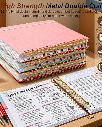 Hardcover Spiral Notebook 8.5"x11" Journal Notebook with Tabs and Removable Dividers 300 Pages 5 Subject Notebook College Ruled, Faux Leather Spiral Bound Notebook for Women School Work (Brown)
