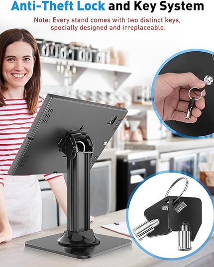 AboveTEK Anti-Theft iPad Kiosk Stand – POS iPad Security Stand – Heavy Duty Base, 360° Swivel, 75° Tilt Bracket – Perfect for Retail Business (Black) (Black, 12.9"/13" iPad & 12.4" Galaxy Tab)