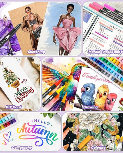 Soucolor Gifts for Women, Gift Baskets for Women Adult, 150 Colors Dual Tip Brush Markers for DIY Journal Kit Coloring Drawing Sketching, Gifts Sets Box