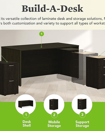 HON MOD Executive Desk 66-Inch Large Computer Desk Shell, Thick Wooden Laminate, Modern Table with Cord Management, 66" W x 30" D x 29" H, Java Oak