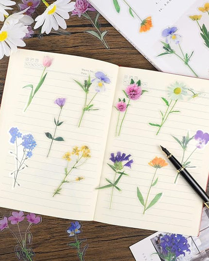 160 Pieces Natural Flower Stickers for Scrapbooking, Self-Adhesive Scrapbooking Stickers Supplies Journal for Adult Card Making Letters DIY