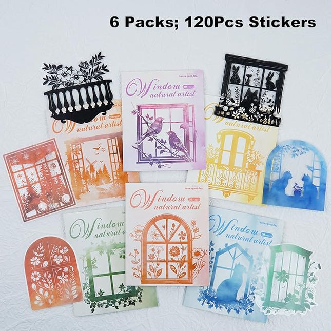 Miyouluna 120Pcs Silhouette Window PET Sticker Set, Transparent Nature Stickers for Scrapbooking, Journaling, Planner, DIY Crafts