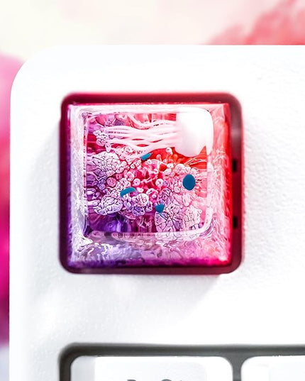 Jellyfish Artisan Keycap Pink Purple Coral Reef R1 SA Profile Custom Sea Creature Keycaps 1U ESC Handmade Gaming Sea Resin Key Cap Cherry MX Switch Compatible Mechanical Keyboard Jellyfish Lover Gift