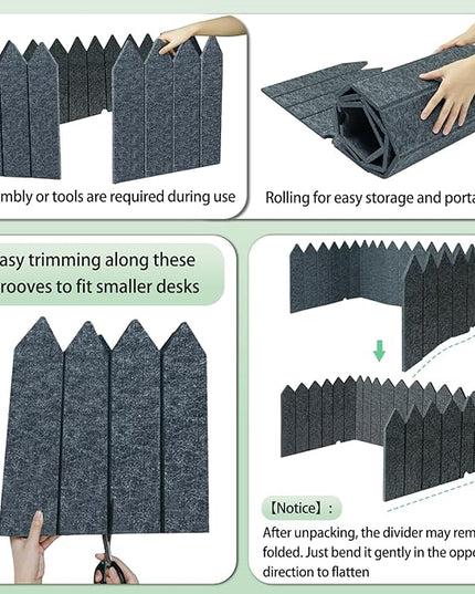 BXI Foldable Felt Desk Divider, 16.5 x 86 Inches Non-Tip Privacy Panel Partition, Versatile Cubicle Shield with Clips for Hanging Notes & Items, Acoustic Table Screen for Office Home Classroom