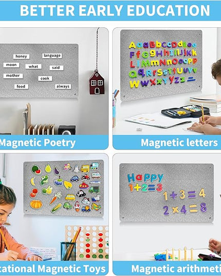 2Pack Magnetic Board,17.1" x 11.8" Magnet Display,for Magnets and Bulletin Board,Suitable for Wall, Refrigerator, Compartment, Cabinet etc,Comes with Dual Lock Tape for Easy Hanging (silver1