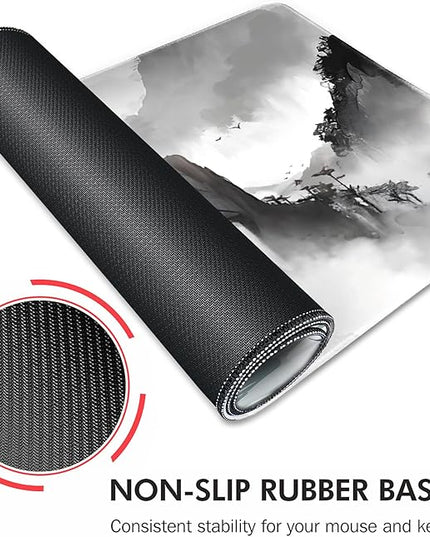 Galdas Gaming Mouse Pad XXL XL Large Long Extended Big Mousepad Non-Slip Rubber Keyboard Mouse Pad with Stitched Edges for Laptop Home Office (31.5x11.8x0.08 Inch) … (Black Ink)
