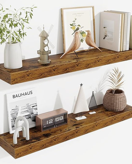 Fun Memories Floating Shelves 30 Inch, Wall Mounted Wood Shelf Set of 2, Farmhouse Decor for Bathroom, Bedroom, Kitchen, Living Room, Rustic Brown