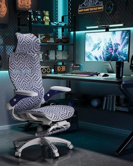 ELABEST X100 Ergonomic Mesh Office Chair with Footrest, Big and Tall Hone Desk Chair with 5D Flip-Up Arms, Adjustable 3D Lumbar Support,Gaming & Executive Computer Chairs for Long Hours