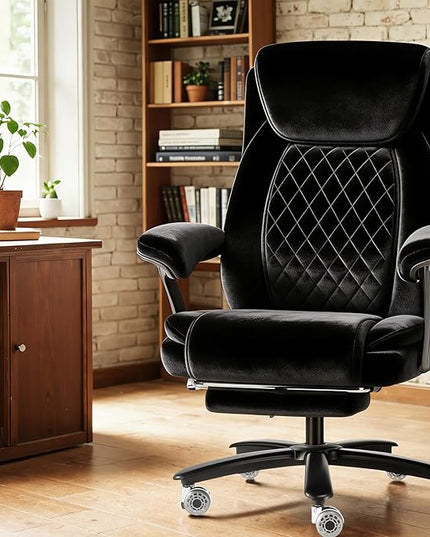600LBS Reclining Heavy Duty Office Chair with 5D Flip Arms, Big and Tall Office Chair with Pocket Spring Cushion, Large High Back with Adjustable Lumbar Support,Dual Rubber Wheel