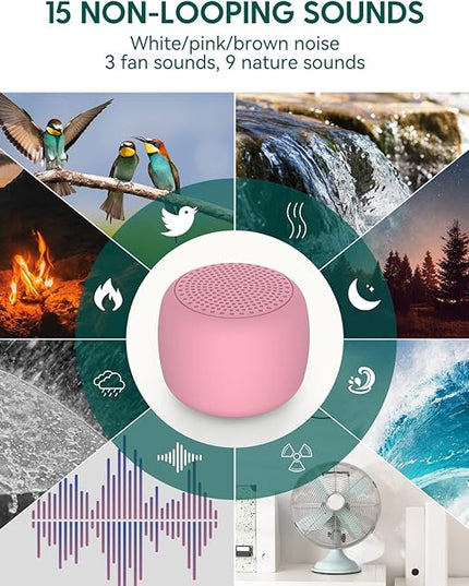Babelio White Noise Sound Machine for Adults Kids Baby, Mini, 15 Non-looping Sounds, Timer, Memory Function, Easy to Pocket and Travel Pink