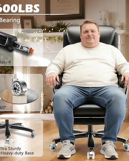 600LBS Large Heavy Duty Office Chair with Foot Rest,Reclining Big and Tall Office Chair with Pocket Spring Cushion, Comfy High Back with Adjustable Lumbar Support,Dual Rubber Wheel