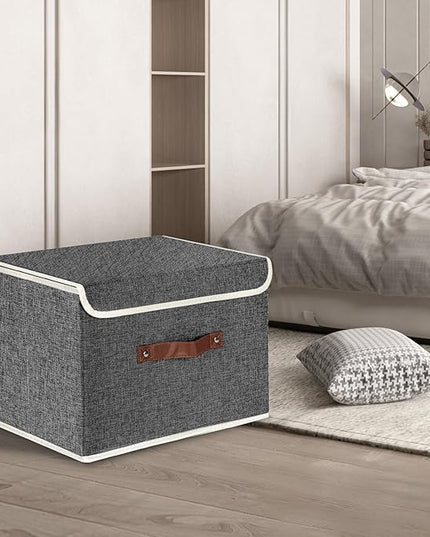 TYEERS Collapsible Storage Boxes, Washable Fabric Storage Bins with Lids, 14.9x9.8x9.8 inches, 3 Pack, Black